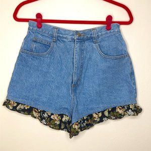 Vintage California Concepts High Waisted Floral Ruffle Short Jean Shorts Size 13